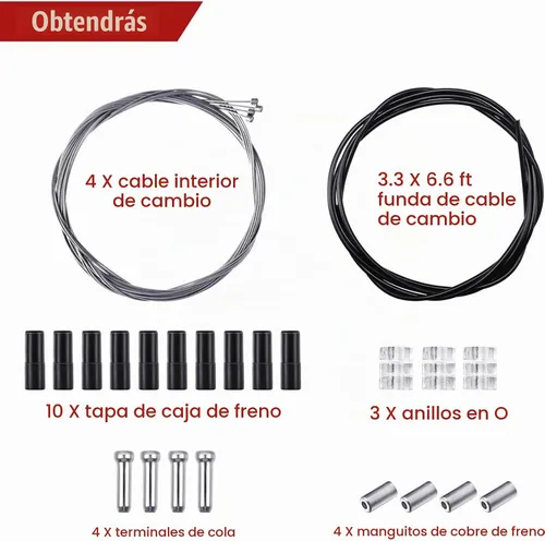 Vista 3 de Boao Paquete de 4 cables de engranaje de bicicleta para bicicletas, kit universal de cable de cambio de bicicleta de montaña, juego de transmisión