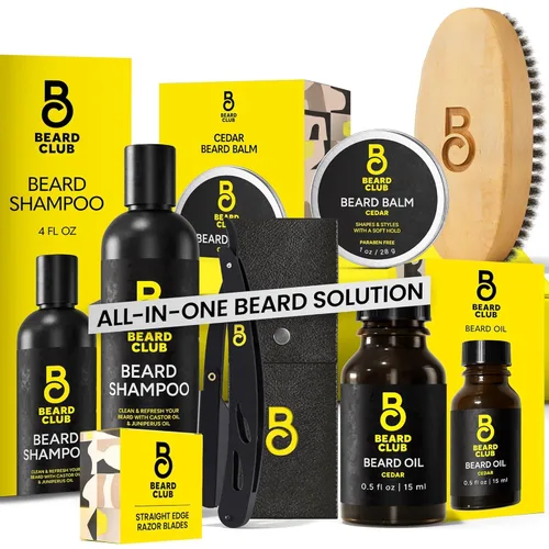 Vista 12 de The Beard Club - Juego de aseo con cepillo, peine, pinza y tijeras para barbas y bigotes de hombres - Set de regalo
