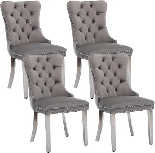 Vista 97 de Juego de 2 sillas de comedor de terciopelo beige, modernas sillas de cocina tapizadas