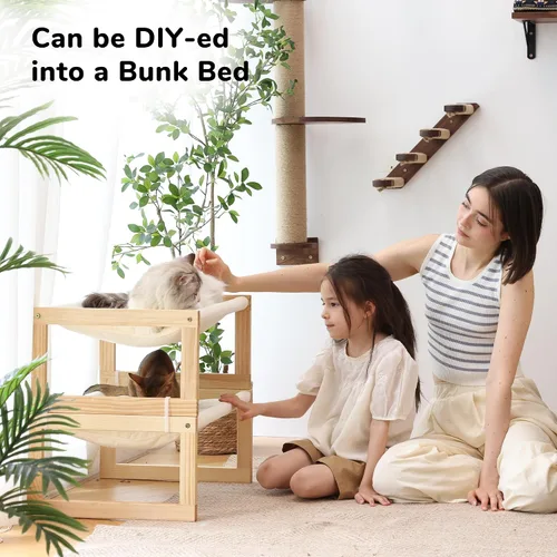 Vista 9 de FUKUMARU Hamaca Cama para Gatos, Cómodo Sofá de Terciopelo para Gatos de Interior, Percha de Madera Elevada para Gatos, Sofá para Mascotas de 21