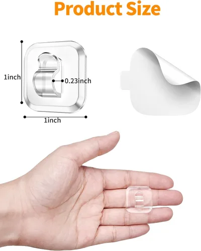 Vista 2 de ispneay 100 mini ganchos de luz con tiras adhesivas: clips de luz pequeños transparentes para interiores, sin daños, gancho de pared de plástico