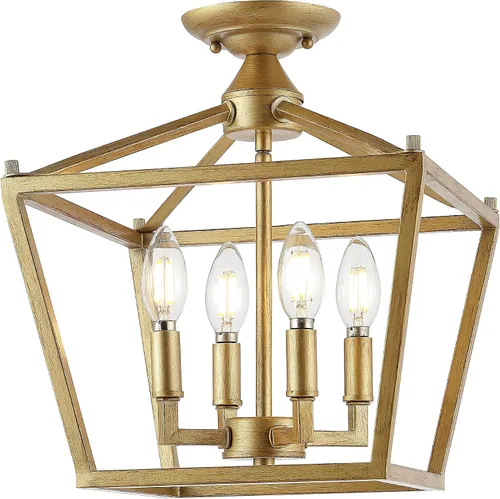 Vista 11 de JONATHAN Y Plains JYL7610H - Farol semiempotrado de hierro con 4 luces de 12 pulgadas, diseño de pagoda de marco abierto moderno de granja con jaula