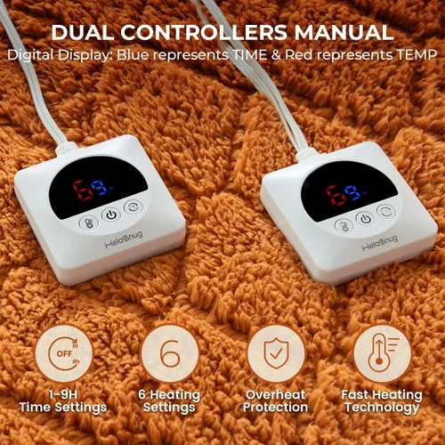 Vista 6 de Protector de colchón eléctrico con calefacción, tamaño King, doble control, 78 x 80 pulgadas, sherpa cálido para invierno, bolsillo profundo, 6
