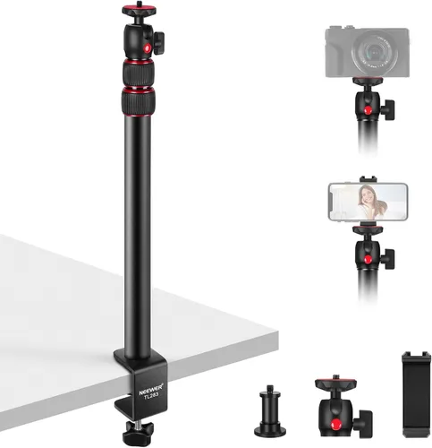 Vista 11 de NEEWER Soporte de cámara superior con clip para teléfono, abrazadera de 22"/56cm en brazo de sujeción flexible para soporte de escritorio, ajustable