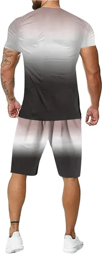 Vista 2 de Conjunto de 2 piezas de verano para hombre, camisa y pantalones cortos, camiseta deportiva muscular, pantalones cortos de playa, conjunto de ropa