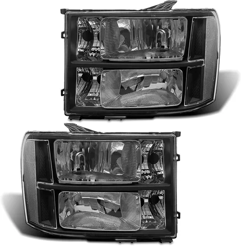 Vista 12 de para Sierra 1994-1998 Conjunto de Faros compatible con GMC C10/Sierra/Suburban/Yukon 1994-1998 con Parachoques y Esquina Carcasa Cromada