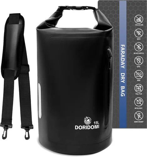 Vista 8 de Bolsas Faraday - Bolsa seca 15L negra impermeable con protección EMP, bolsa de blindaje de señal RFID para seguridad de productos electrónicos
