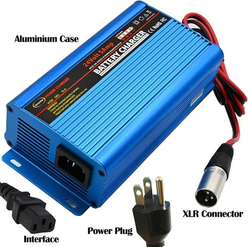 Vista 5 de Unocho Mantenedor de cargador de batería de 24V 5A Cargador inteligente de plomo-ácido de 4 etapas con conector XLR de 3 pines interruptor