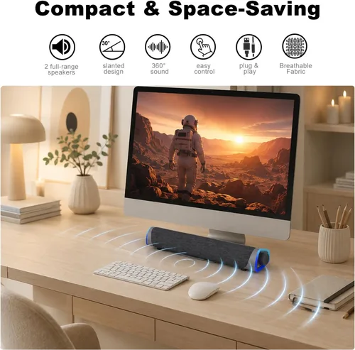 Vista 7 de SOULION Altavoces de computadora R30 para PC de escritorio, alimentación Gris