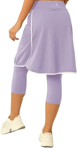 Vista 3 de Aurgelmir Faldas de golf hasta la rodilla para mujer con pantalones capri para entrenamiento, yoga, faldas atléticas