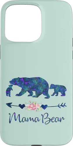 Vista 31 de Teal Blue Purple Floral Mama Bear and Two Cubs Green Mint Case for iPhone 16