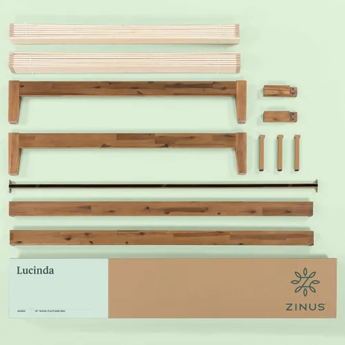 Vista 6 de Zinus Lucinda Marco de cama de plataforma de madera, no necesita somier, base de madera maciza con soporte de listones de madera, fácil montaje