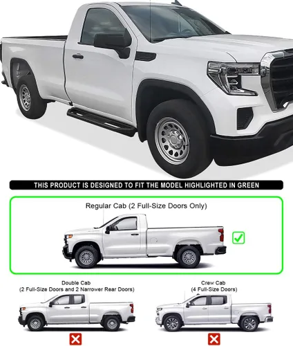 Vista 2 de APS Tableros de acero inoxidable con armadura lateral de 6.5 pulgadas compatibles con Chevy Silverado GMC Sierra 1500 2019-2026 Regular Cab