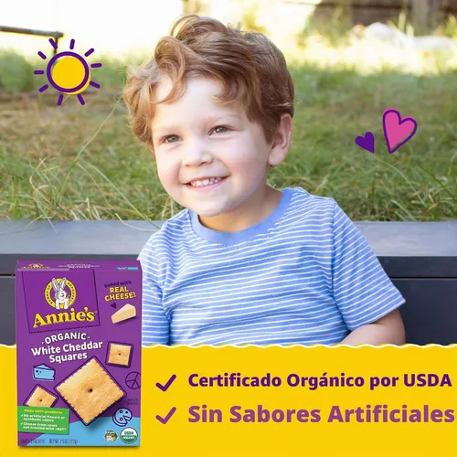 Vista 4 de Galletas saladas horneadas Annie's Organic White Cheddar Squares, hechas con queso real, 7.5 oz