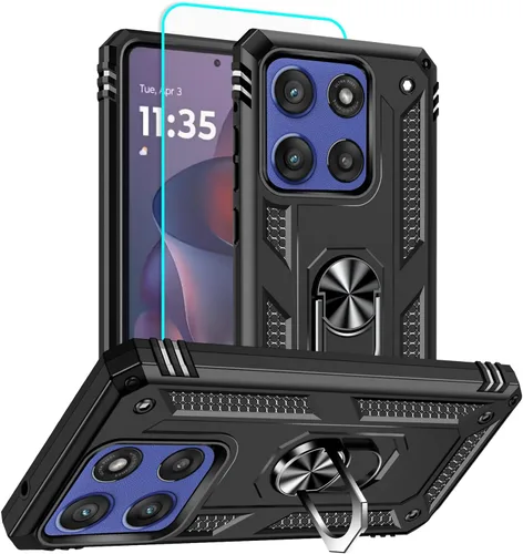 Vista 40 de HNHYGETE Funda para Motorola Edge 2025 con protector de pantalla: soporte giratorio de grado 360° (antideslizante) protección contra caídas y golpes