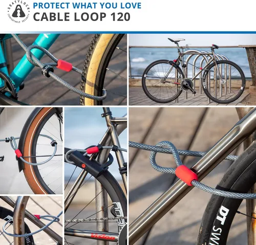 Vista 6 de SeatyLock Candado de cable para bicicleta, cable de acero trenzado triple antirrobo con bucles para seguridad de bicicleta, ajuste universal, cables