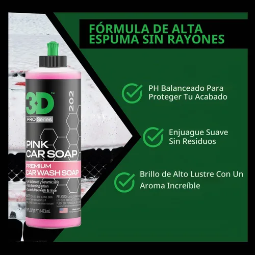 Vista 6 de 3D Jabón rosa para lavado de autos - pH equilibrado, fácil de enjuagar, jabón de coche sin arañazos, 16 onzas.