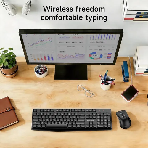 Vista 7 de memzuoix Combo de teclado y mouse inalámbricos, juego ergonómico de tamaño completo de 2.4 G con mouse de 1400 DPI, receptor USB sin retrasos
