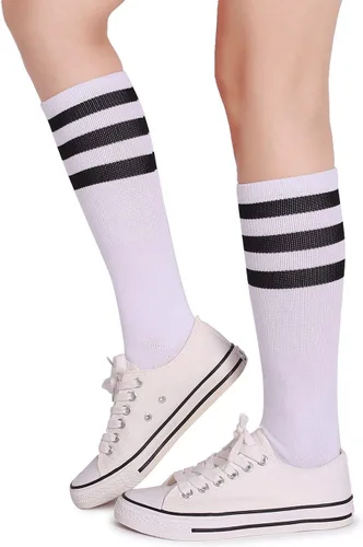 Vista 2 de Pareberry calcetines clásicos de algodón suave hasta la pantorrilla, estilo retro, blancos