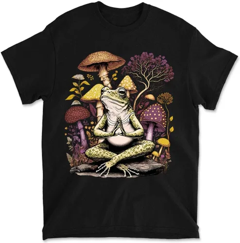 Vista 2 de GyftWear Camisa de hongos para hombre, camisetas de rana genial, camisetas gráficas trippy, ropa de cabaña estética, ropa de duende para hombre