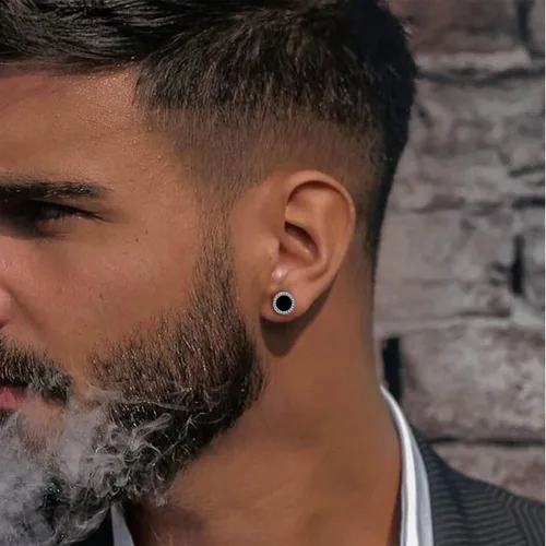 Vista 2 de RANKEEF Aretes para hombre, aretes para hombre, chapados en oro de 18 quilates, hipoalergénicos, redondos, con circonita cúbica, hip hop, cruz