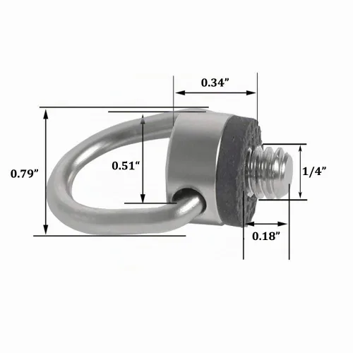 Vista 2 de Tornillo de anillo en D de acero inoxidable con bisagras Tornillo de fijación de cámara 1/4"-20 Rosca para trípode cámaras DSLR para liberación