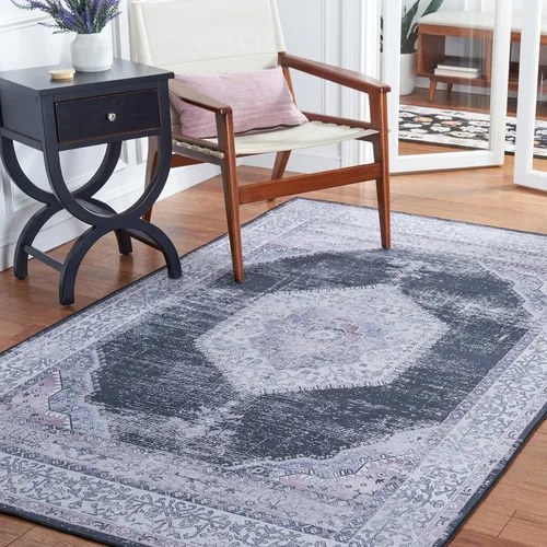 Vista 8 de SAFAVIEH Tucson Collection - Alfombra lavable de 2 pies 6 x 8 pies, color negro y beige, antideslizante, ideal para zonas de alto tráfico en sala