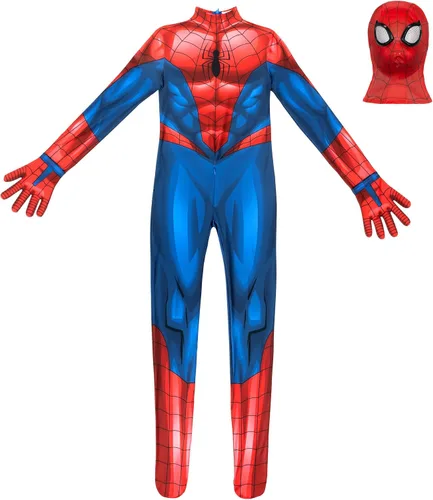 Vista 7 de Marvel Spider-Man - Disfraz oficial de Halloween Zentai para jóvenes, elastano elástico bidireccional con aberturas para la muñeca