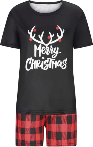 Vista 3 de JEGULV Pijamas de Navidad a juego para la familia, pijamas clásicas de Navidad de búfalo rojo a cuadros, pijamas de manga larga para el hogar