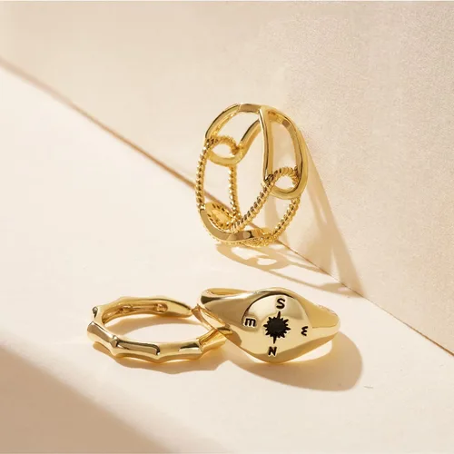 Vista 5 de KissYan Juego de anillos de oro para mujer, chapados en oro de 14 quilates, apilables, abiertos, con sello trenzado, ajustable, delicado, joyería