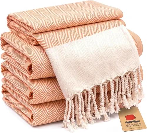 Vista 38 de Bazaar Anatolia Toallas de mano – Juego de 4 39 x 19 pulgadas – Toalla de mano turca a rayas para baño, 100% algodón, cocina, cara, cabello, té