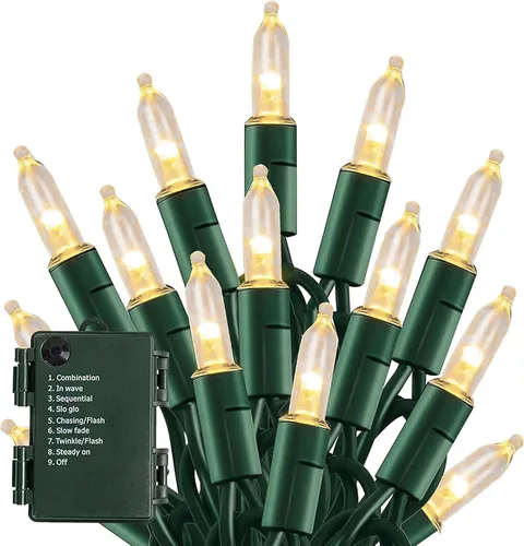 Vista 10 de TW SHINE - Luces de Navidad operadas con batería, paquete de 2, total 100 LED, 32 pies, luces de cadena operadas con batería con 8 modos, luces