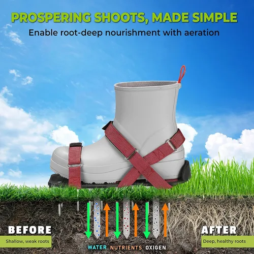 Vista 6 de Zapatos Aireadores de Césped con Correas de Velcro, Pre-ensamblados, Totalmente Ajustables, Talla Única – Herramienta de Césped y Jardín que Reduce