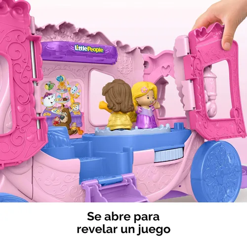 Vista 3 de Fisher-Price Little People Juego de juguetes para niños pequeños Disney Princess Carrito musical tirable con figuras para juego de rol para niños