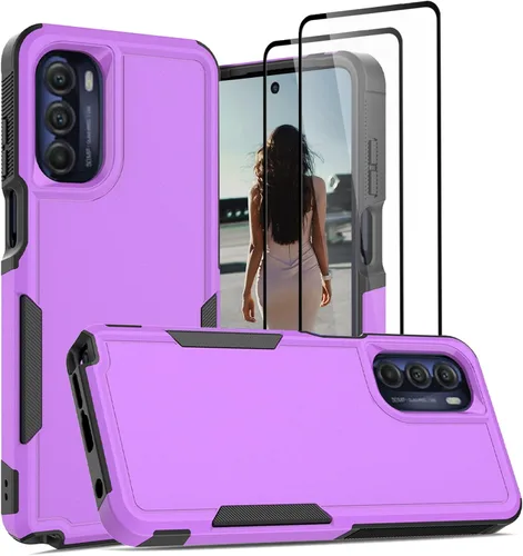 Vista 39 de Jeylly para Moto G Stylus 5G 2021 Funda con [2 Pack] Protector de Pantalla de Vidrio Templado, Protección Grado Militar Anti-Arañazos, Funda A