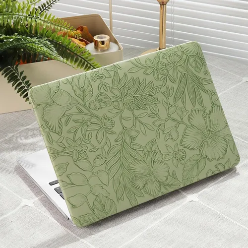 Vista 23 de iCasso - Funda compatible con MacBook Air de 13 pulgadas, versiones 2020-2018 A2337 M1 A2179 A1932, carcasa rígida de plástico con textura de cuero