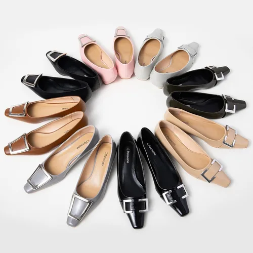 Vista 5 de C.Paravano Zapatos de tacón grueso con punta cerrada para mujer Tacones bajos de cuero Tacones bajos de punta cuadrada Zapatos de tacón de vestir