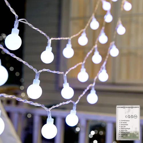 Vista 10 de Guirnalda de luces con forma de globo a pilas, 21 pies, 60 luces LED parpadeantes, 8 modos con control remoto, mini luces de globo para interiores