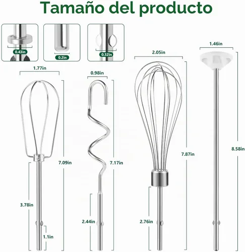 Vista 7 de Accesorios para batidora de mano, ganchos de masa y batidor, varilla de mezcla, accesorios de batidora de mano de acero inoxidable compatibles