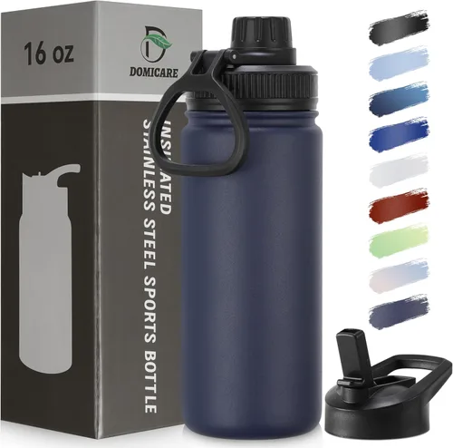 Vista 17 de DOMICARE Botella de agua para niños de 16 onzas para la escuela, de acero inoxidable, con aislamiento al vacío de doble pared, botella de agua