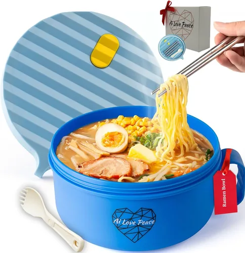 Vista 18 de AI LOVE PEACE Tazón de ramen, olla de ramen, tazón de ramen para microondas, tazón grande de fideos de 40 onzas, tazón para microondas, cuencos