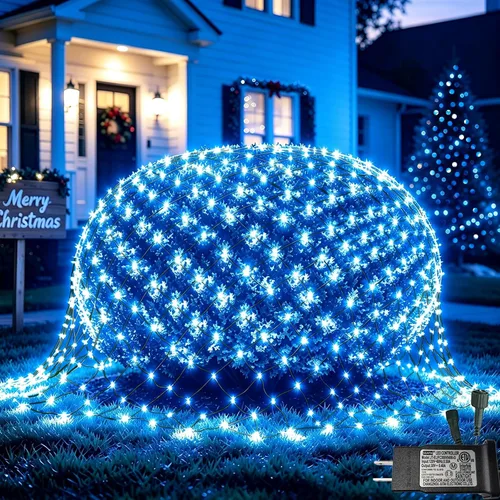 Vista 29 de Pooqla Luces de red solar, 10 x 10 pies, 280 luces LED de red para cenador al aire libre con 8 modos, funciona con energía solar y USB, impermeable