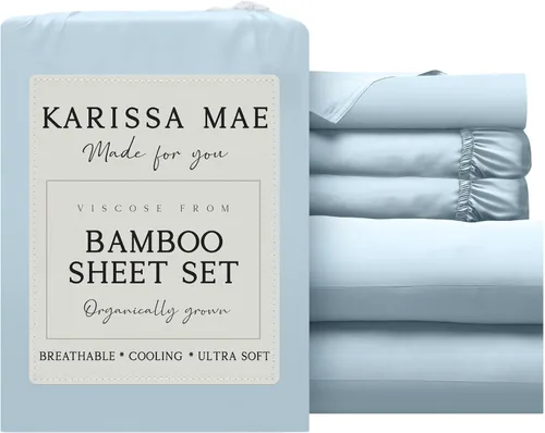 Vista 78 de KARISSA MAE Juego de sábanas de viscosa de bambú de lujo, 100% certificado FSC, refrescante, lujosamente suave, bolsillos profundos de 18 pulgadas