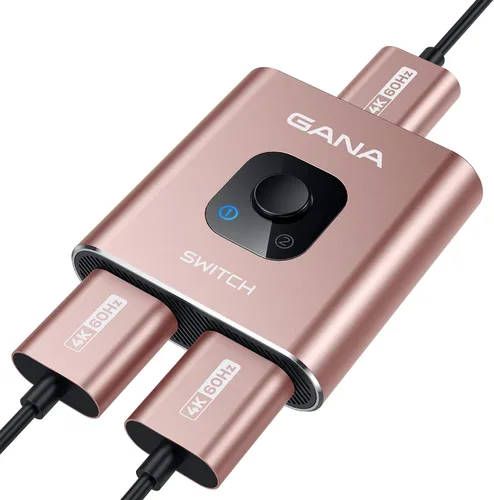 Vista 9 de Interruptor HDMI 4 K a 60 Hz, interruptor HDMI bidireccional de aluminio GANA 2 en 1 salida, concentrador HDMI manual compatible con HD compatible