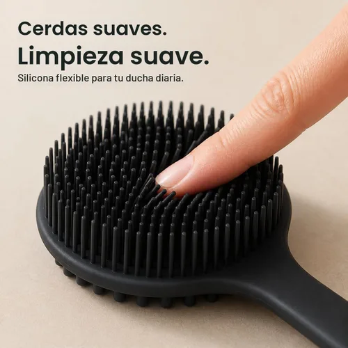 Vista 4 de Depurador corporal de silicona, depurador de espalda de mango largo para cuerpo, cepillo de espalda para ducha, exfoliante corporal Negro