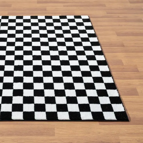 Vista 6 de [Usado] LUXE WEAVERS Alfombra geométrica a cuadros en blanco y negro 5x7