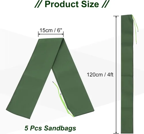 Vista 2 de PATIKIL Bolsa de arena de 4 x 6 pulgadas para inundaciones, paquete de 5 bolsas de arena largas de lona gruesa para inundaciones con banda elástica