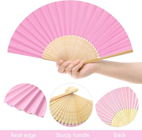 Vista 3 de FEPITO Ventilador de papel rosa de mano de 20 piezas Abanicos plegables de papel con bambúes para regalo de boda, fiesta, hogar