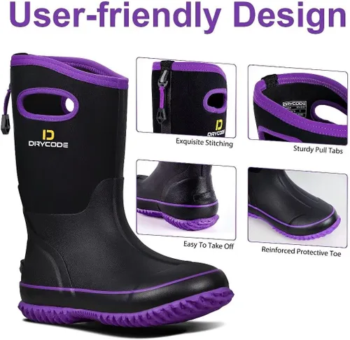 Vista 3 de D DRYCODE Rubber Boots for Women, Rain Boots with Warm Neoprene, Waterproof Mid Calf Mud Insulated Work Boots for Womens Gardening, Farming