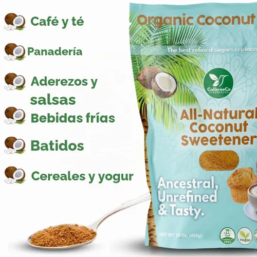 Vista 6 de Colibreeco, Azúcar de coco orgánico, 1 libra (paquete de 2): perfecto para endulzar bebidas y recetas Sustituto de azúcar de bajo índice
